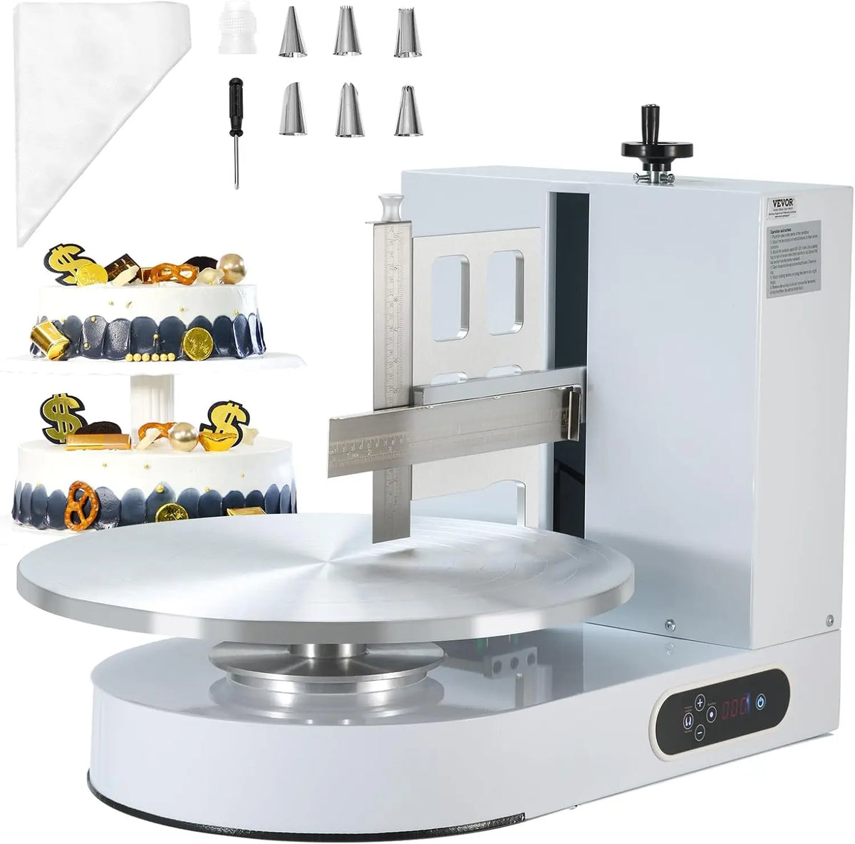 VEVOR Cake Decorating Machine - Cake Cream Spreading Coating Smearing Machine, Low Noise Cake Frosting Machine, Turntable with Adjustable Scraper