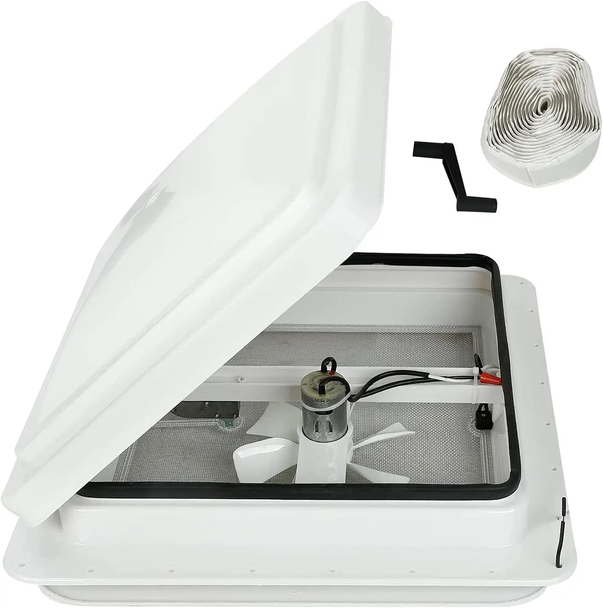 14 Inch RV Roof Vent for Camper Trailer Universal White Lid Roof Vent - 12V RV Vent Fan 6 Inch Blades White lid Inner for Garnish Ring