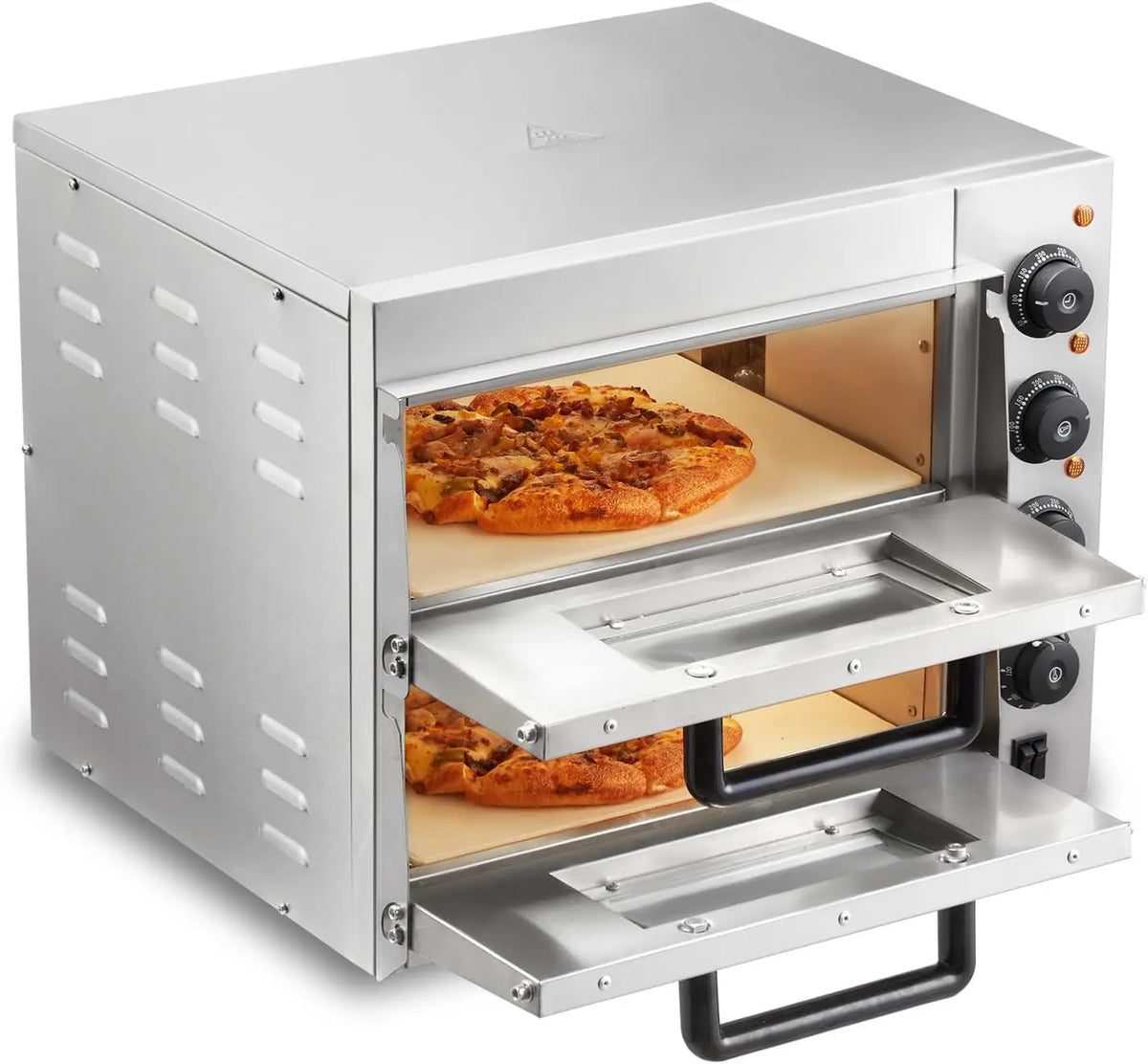 VEVOR Commercial Pizza Oven Countertop - 14 Inch Double Deck Layer, Stainless Steel Electric Pizza Oven with Stone and Handle