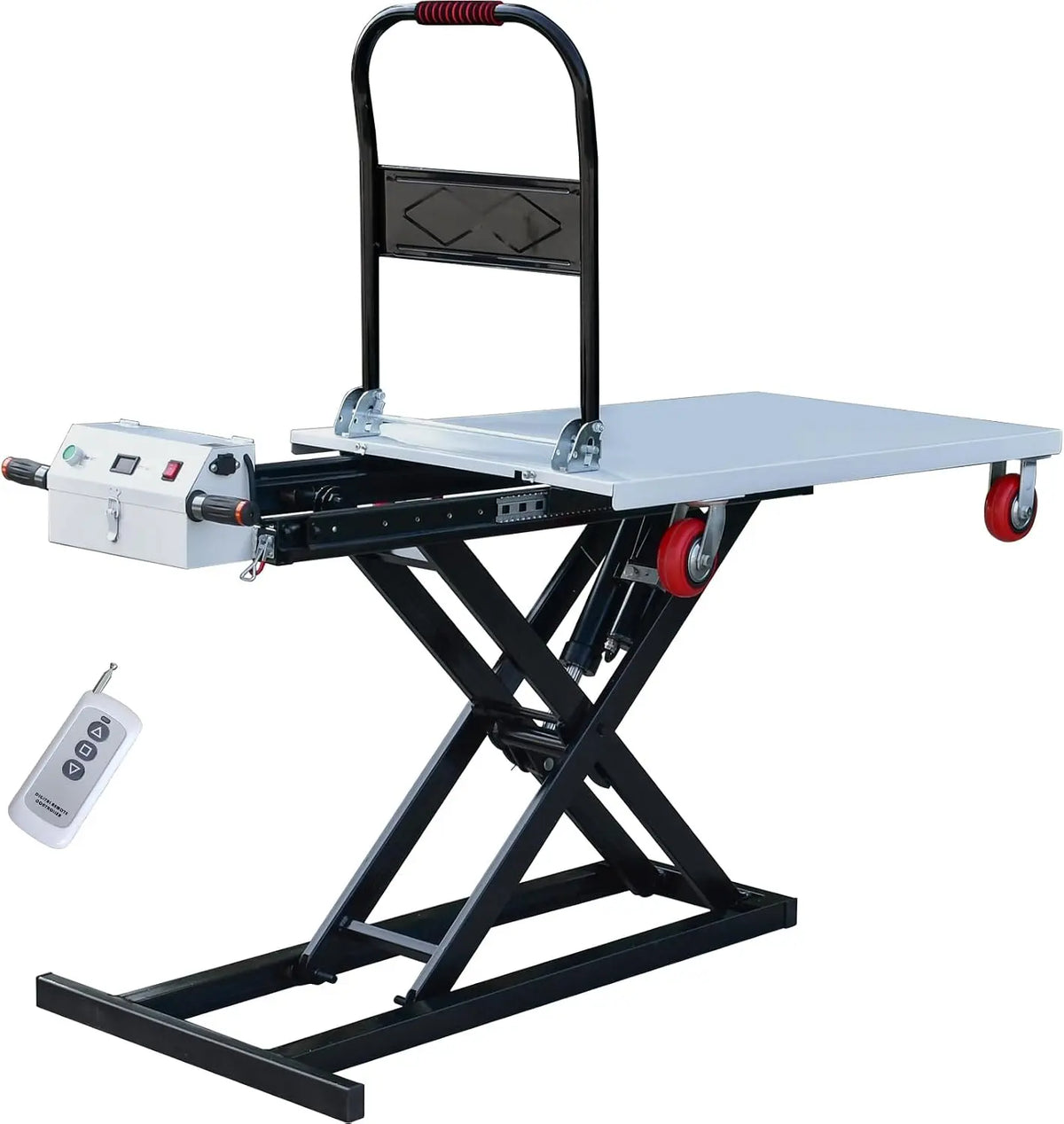 Electric Lift Table Cart 47 Inch Lifting Height 660lbs Payload Electric Scissor Lift Table Portable Electric Lifting Flatbed Handcart for Material