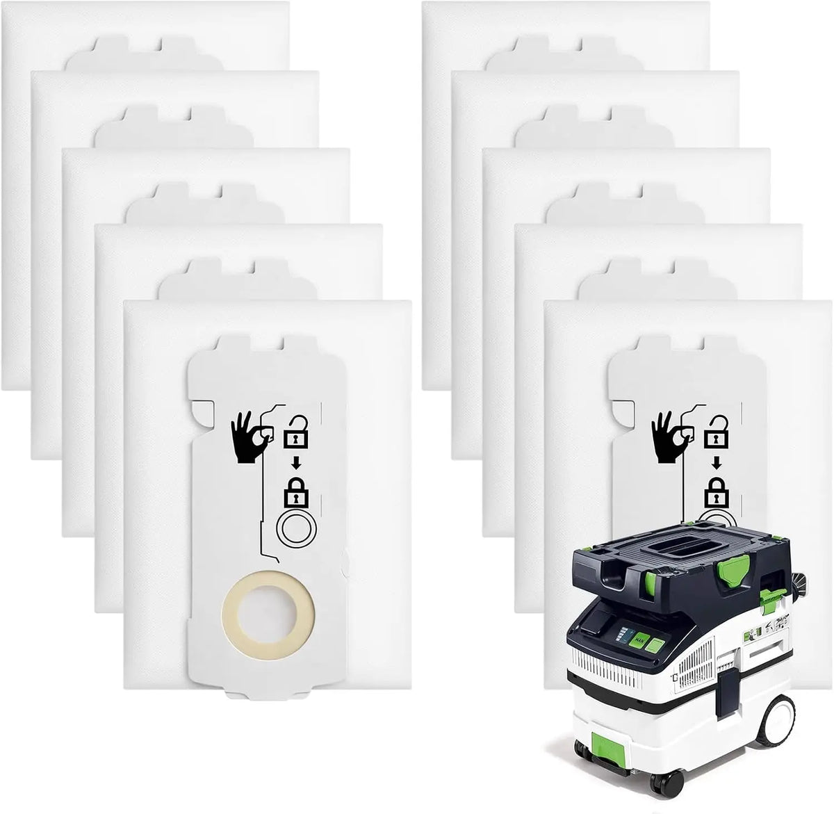 10 Pack 204308 CT Mini/Midi -2/5 Filter Bags Compatible with Festool CT MINI - CT MINI I, CT MIDI and CT MIDI I from 2019 Onwards