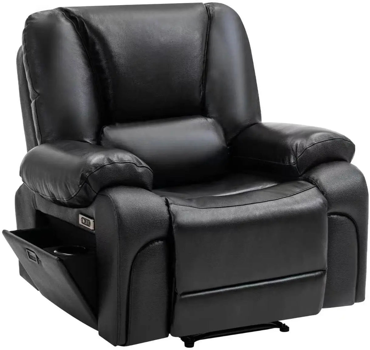 Power Recliner Chair - Genuine Leather Massage Recliner Chair with Heat, Recliner Chair for Living Room, Cup Holder and Storage Armrest, Black