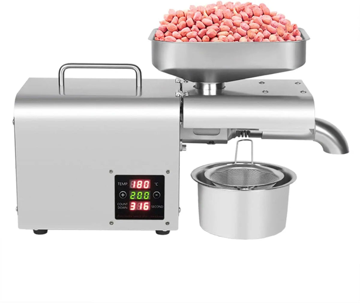 Automatic Oil Press Machine 110V 610W Commercial Electric Seed Oil Extractor Stainless Steel Hot/Cold Nuts Oil Press for Walnut Linseed Peanut