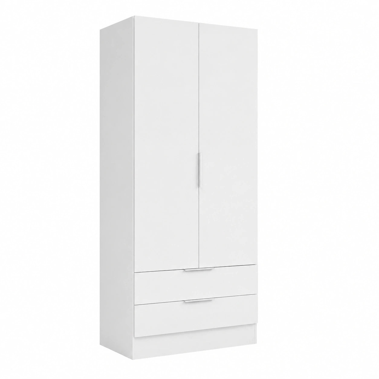Armadio Guardaroba 2 Ante e Cassetti per Camera da Letto, Bianco 82x46x184 cm