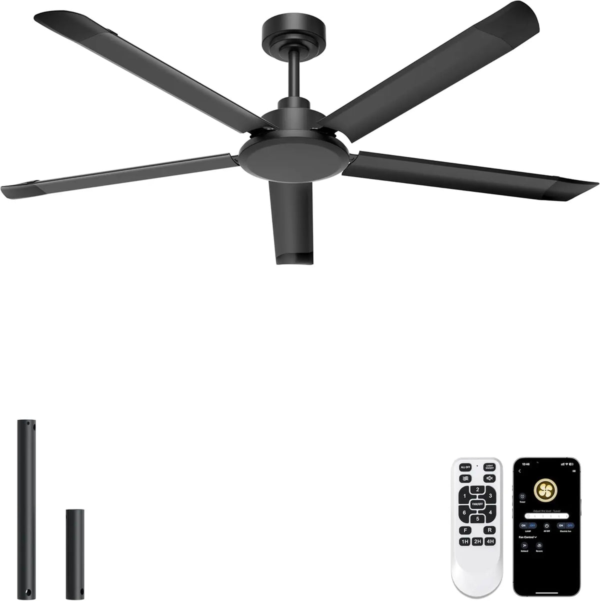 Ohniyou 60'' Industrial Ceiling Fan No Light for Patio - Porch, Black