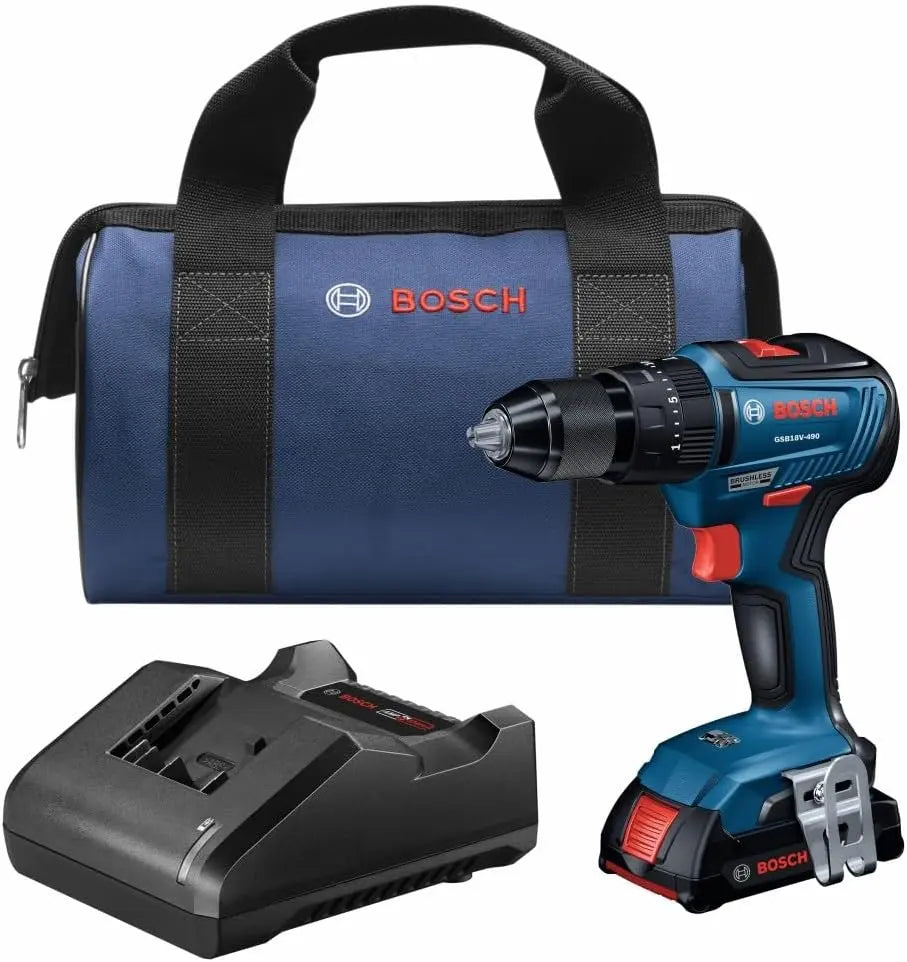 BOSCH GSB18V-490B12 18V EC Brushless 1/2 Inch Hammer Drill/Driver Kit with - 1, 2 Ah Standard Power Battery