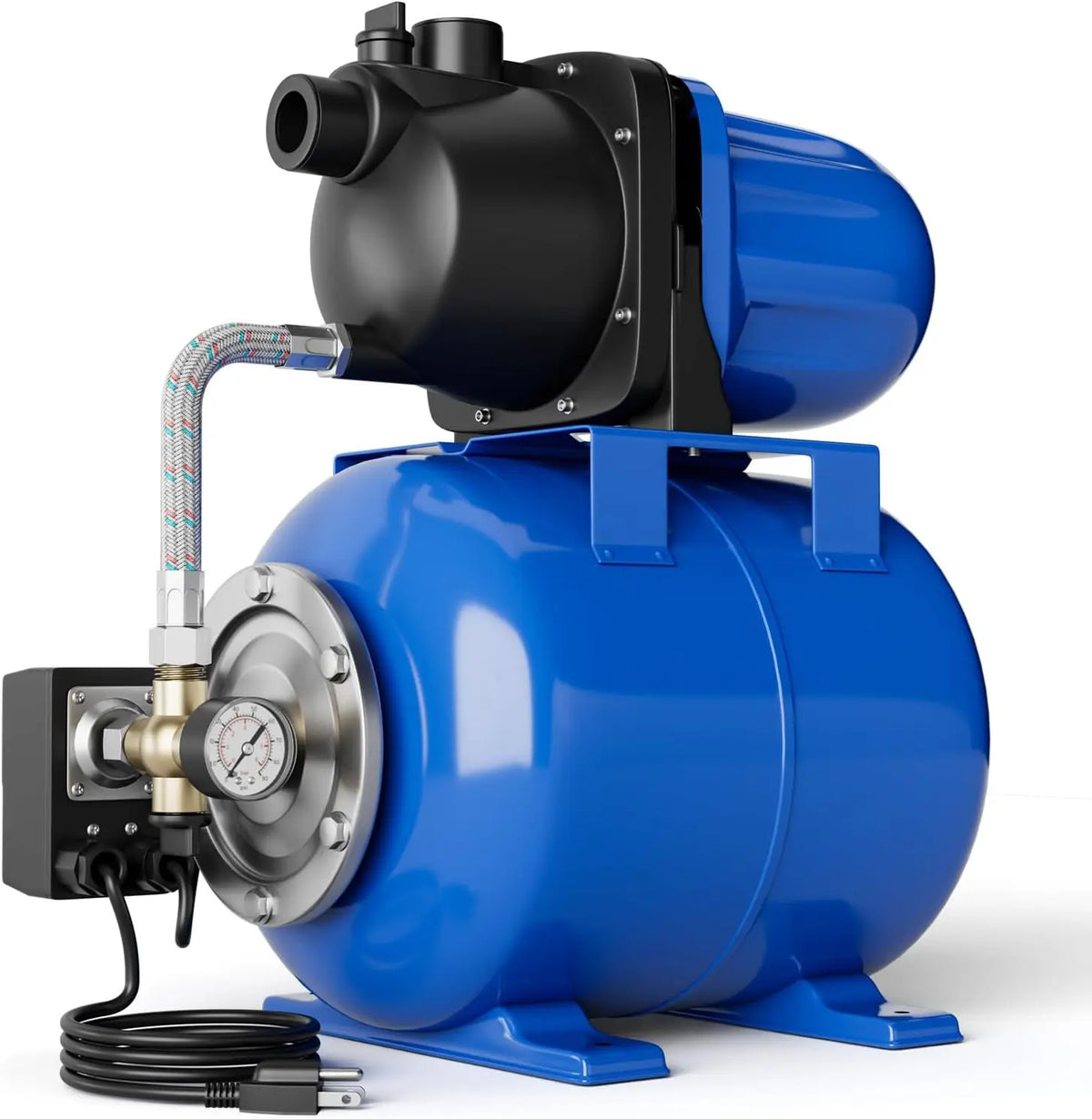 Goplus 1.6HP Shallow Well Pump with Pressure Tank - 1000GPH-5Gal Automatic Water Booster Jet Pump for Water Supply System, Garden & Lawn, 1200W, Blue