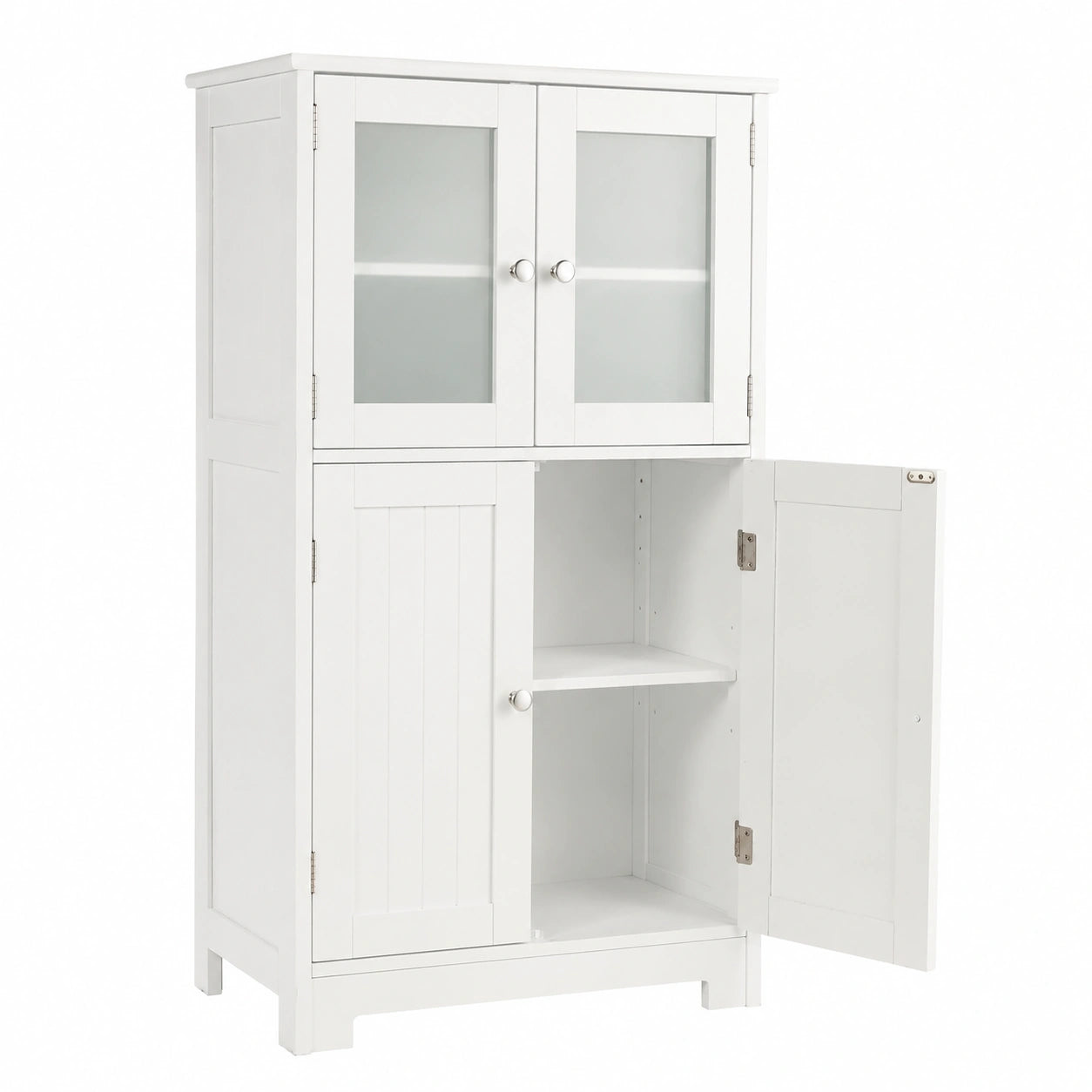 Armadio Salvaspazio in Legno con Ante in Vetro, Mobiletto da Bagno e Cucina, Bianco, 30x60x109 cm