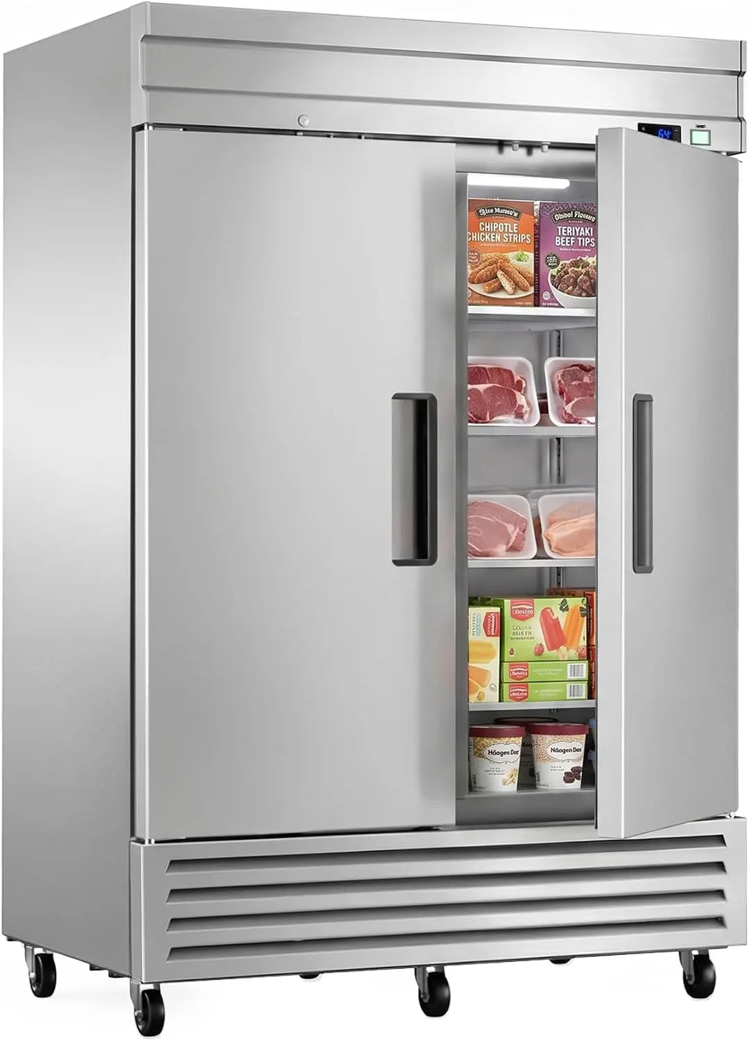54W Commercial Freezer - 42 Cu. Ft. Reach-In Freezer with 2 Solid Doors