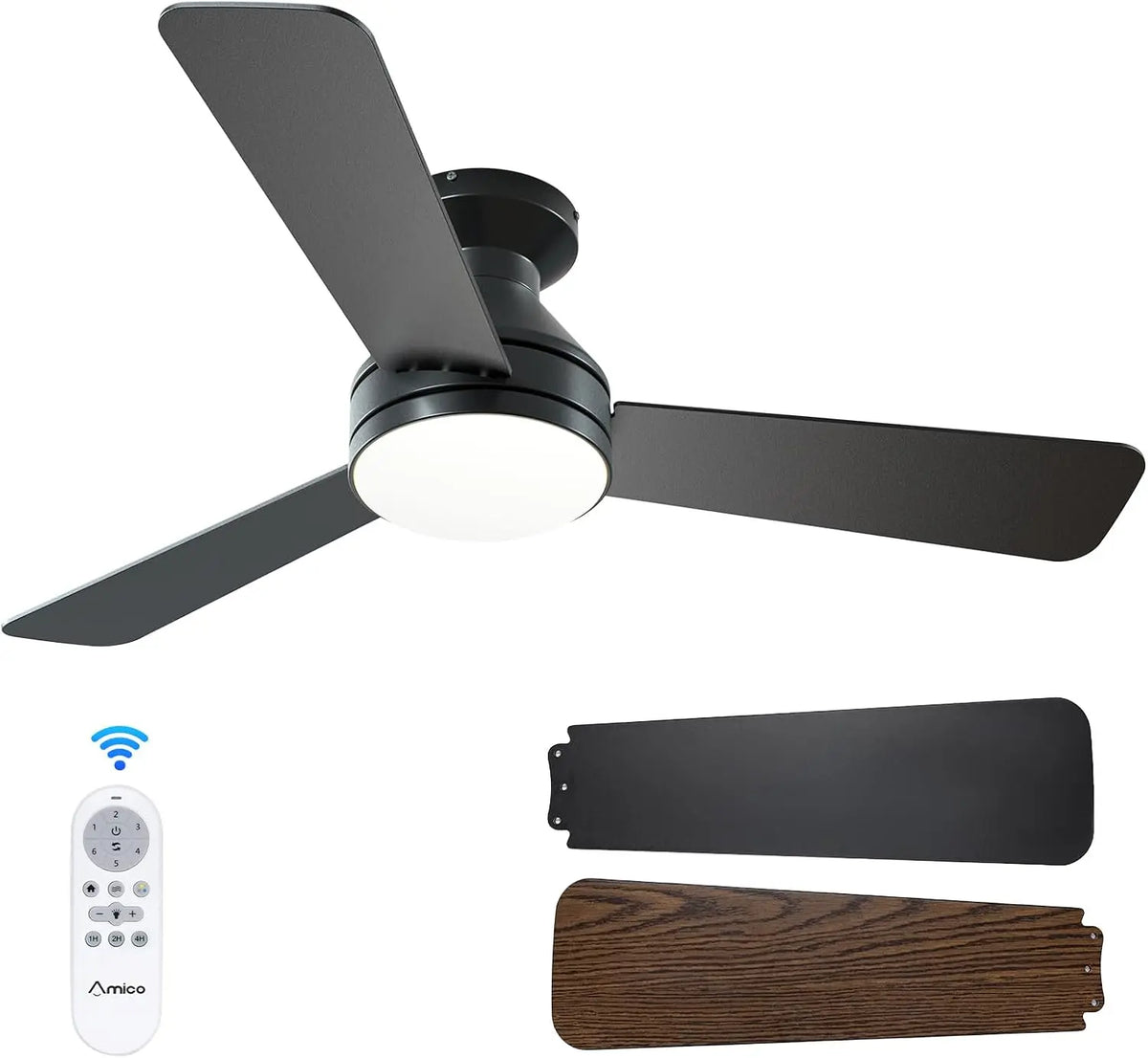 Amico 42 Inch Black Low Profile Ceiling Fans - With Lights and Remote