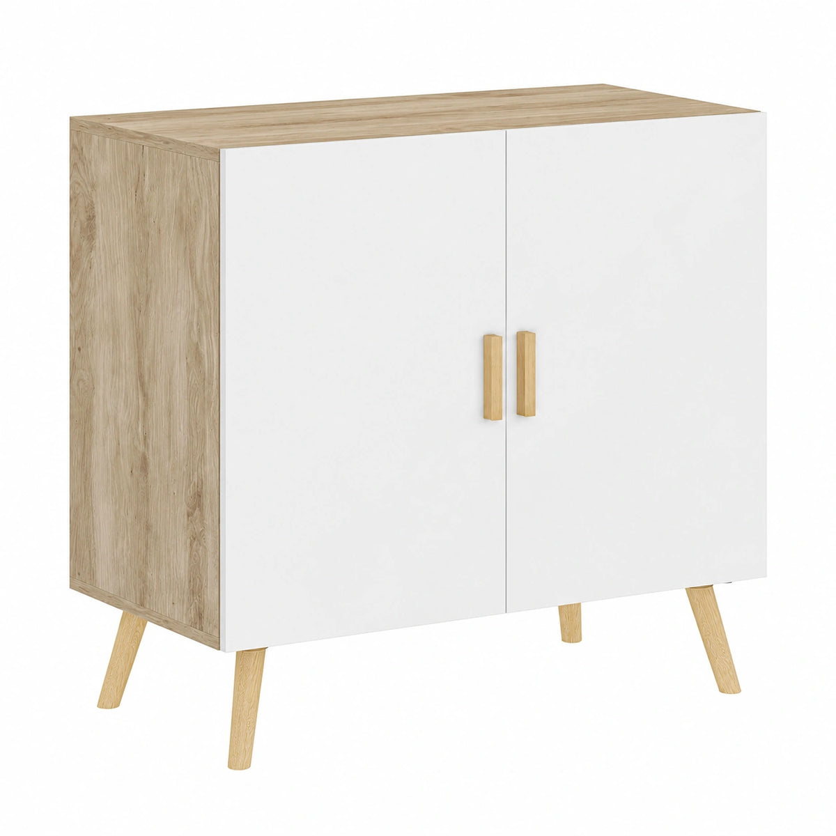 HOMCOM Credenza Multiuso con Ripiani Regolabili, Design Sollevato, Legno Rovere e Bianco, 76x41.2x74 cm