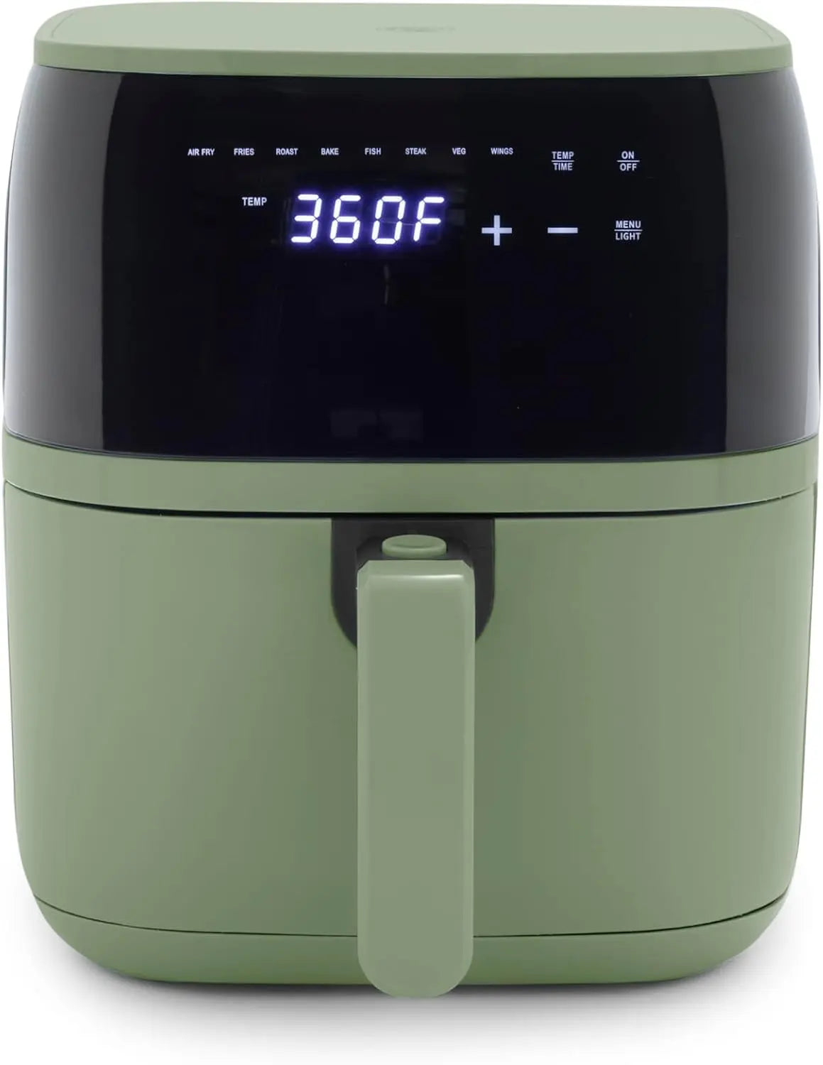 GreenLife Compact Electric Air Fryer Oven - 5.3 QT, PFAS-Free Ceramic Nonstick Drawer, 8 One Touch Digital Display, Easy View Window, 1500 Watts, Sage