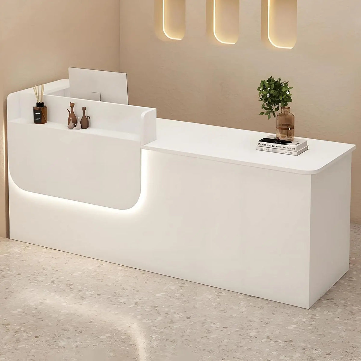 Reception Desk with Counter - LED Light Strip, Cable Management Hole, Lockable Drawer & Storage Cabinet, 39, Lobby, Retail Store, Office Home Office