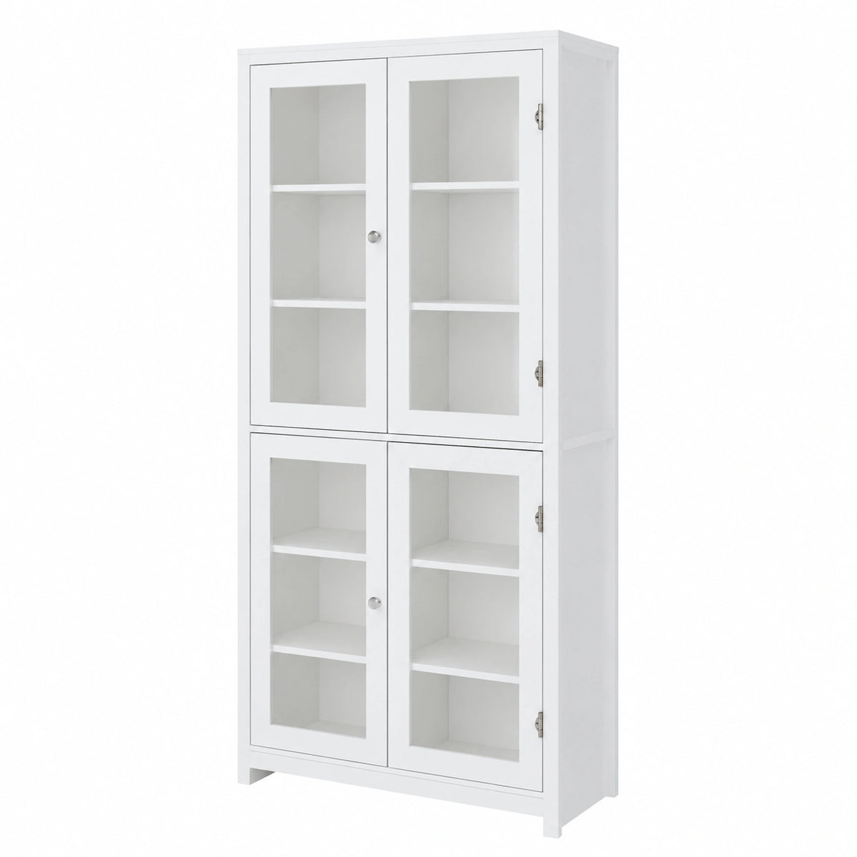 FOREHILL Credenza Alta 190cm con Vetrina, Libreria Multifunzione con 4 Ante in Vetro e 6 Scomparti, per Soggiorno, Cucina, Ufficio, Bianco