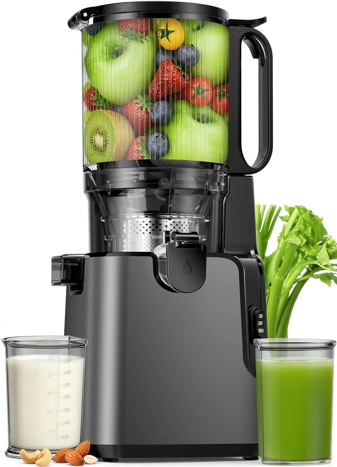 YPONE - Juicer Machines 2-in-1 Cold Press Juicer Easy to Clean Titanium gray