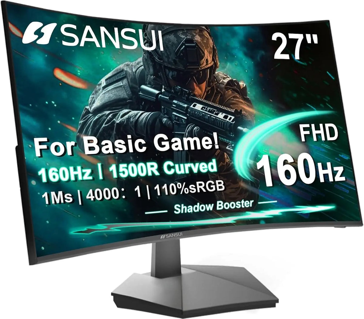 SANSUI - 27 Inch Curved 160Hz Gaming Monitor 144Hz FHD 1080P Computer Monitor