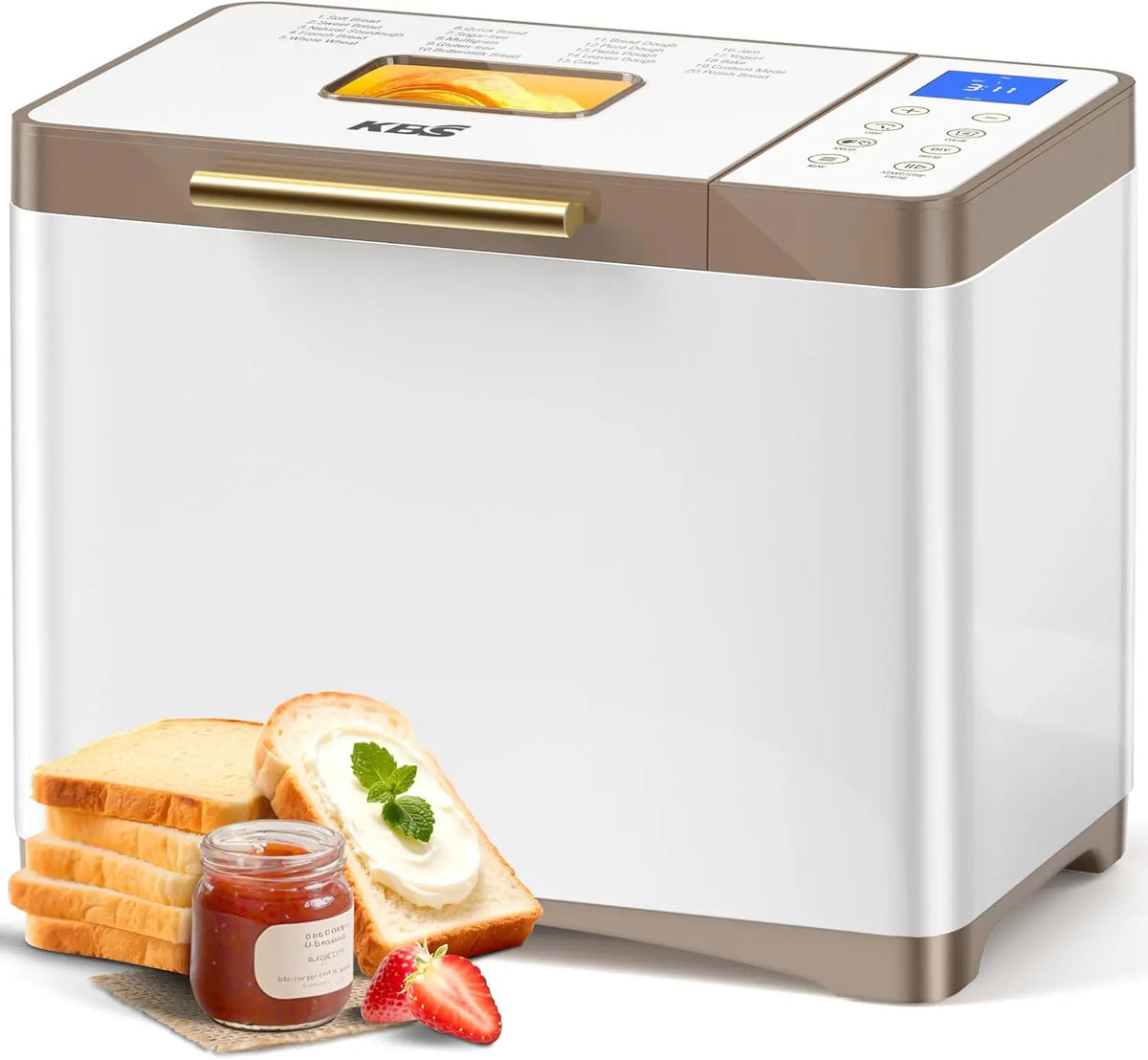KBS 20-IN-1 Bread Maker with Custom Program - 650W Bread Machine with Nonstick Ceramic Pan & Stainless Steel Paddle, 2.2LB Bread Maker Machine