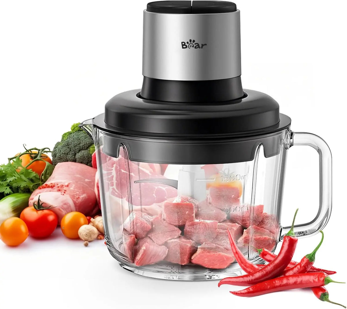 Bear Food Processor - 400W Electric Food Chopper with Handheld Glass Bowl