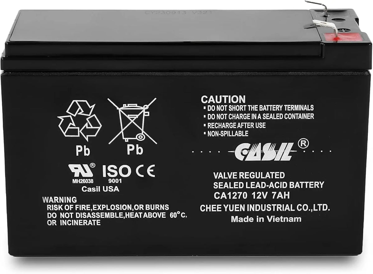Casil CA1270 12V 7Ah Sealed Lead Acid Security Alarm Battery - Compatible with Bosch D126 12V 7Ah 20hr Alarm Battery, F1 Terminals