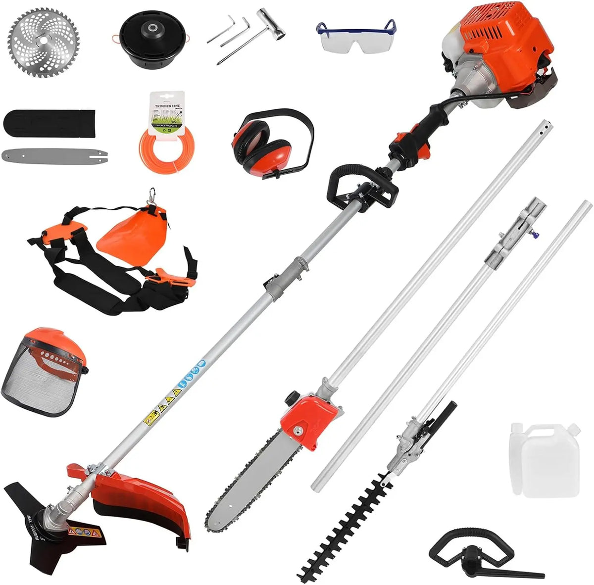 52CC 5-in-1 Gas Weed Eater - 2-Cycle Hedge Trimmer Brush Cutter & Pole Saw