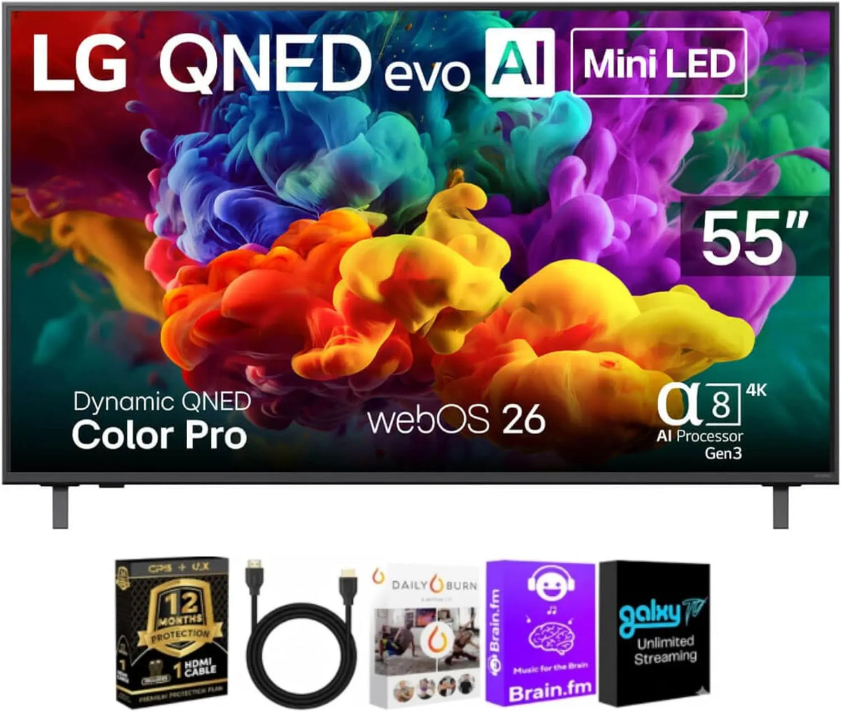 LG - 55 Inch QNED84B 4K Mini LED AI Smart TV HDMI Cable CPS Streaming