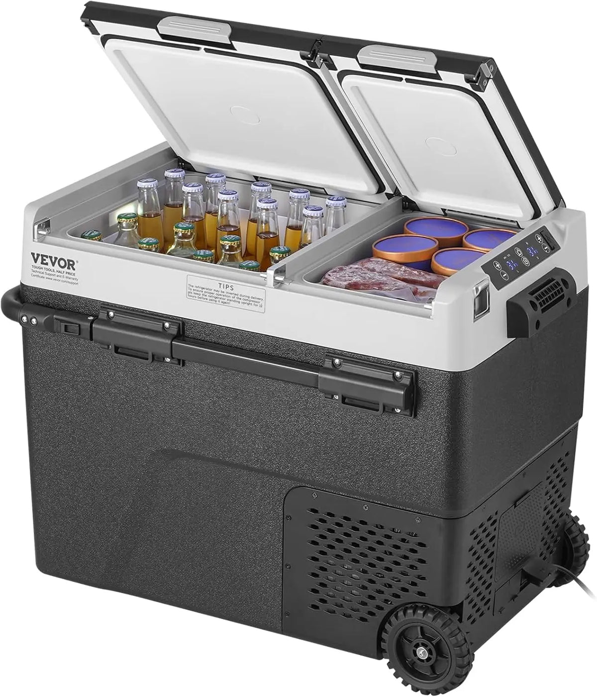 VEVOR Car Refrigerator 58L / 61.5 QT - Dual Zone 12 Volt Compressor Fridge, 4℉ to 68℉ Adjustable, Portable Freezer Cooler for Car, RV, Camping, Home