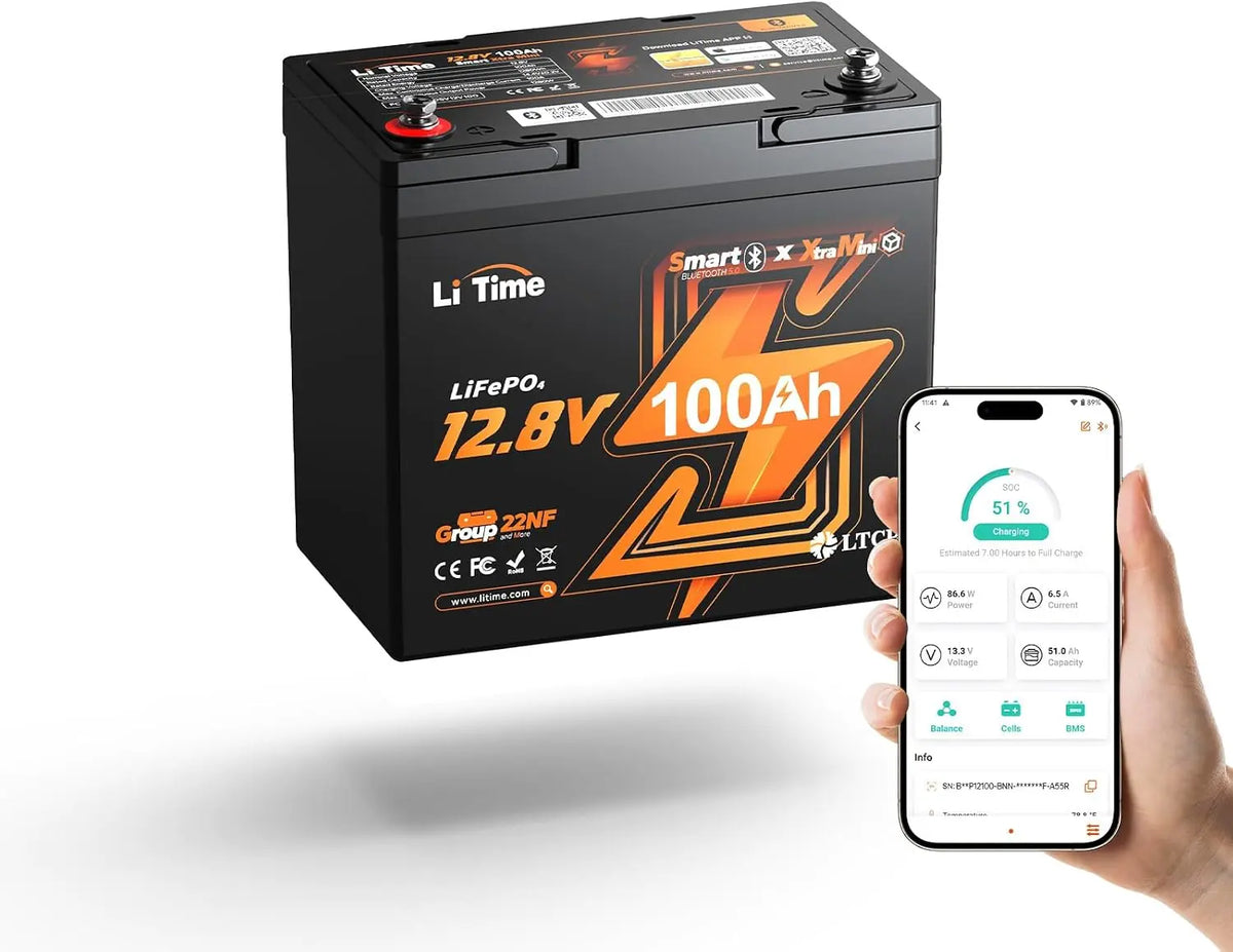 Litime 12V 100Ah Xtra-Mini LiFePO4 Battery for RV - Camper, Trolling Motor