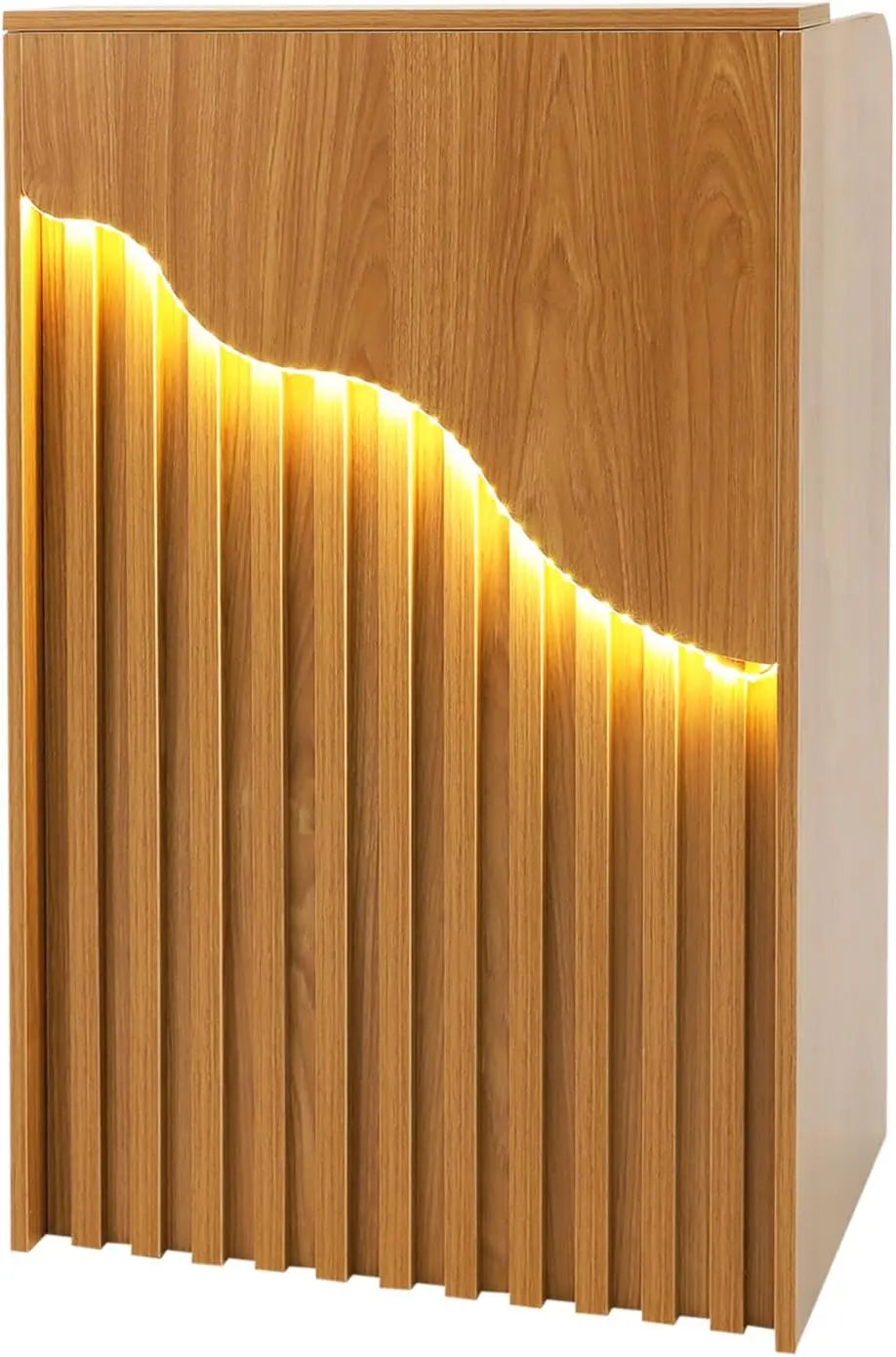 Modern Reception Desk 23.62x15.75x37.8in - Modern Retail Checkout Counter Grille Design With Lockable Drawer, Oak Color