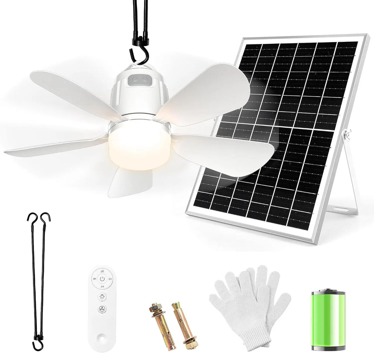 Gliztech Solar Ceiling Fan Light - Portable Gazebo fan with 30W Solar Powered Fan with Remote Control, Outdoor Ceiling Fan with Light for Patios, Shed
