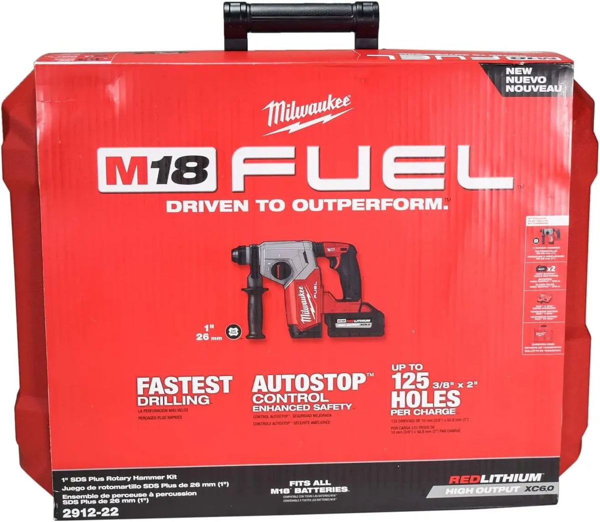 Milwaukee 2912-22 M18 FUEL Brushless Lithium-Ion 1 Inch Cordless SDS Plus Rotary Hammer Kit - 6 Ah