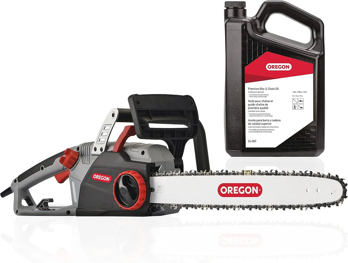 Oregon CS1500 18-inch 15 Amp - Self-Sharpening Corded Electric Chainsaw & 54-059 Bar and Chain Lube, Black, 1 Gallon