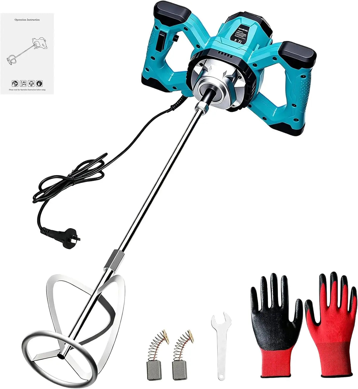 Cement Mixer Electric Concrete Mixer 2100W - With 6 Adjustable Speed Handheld