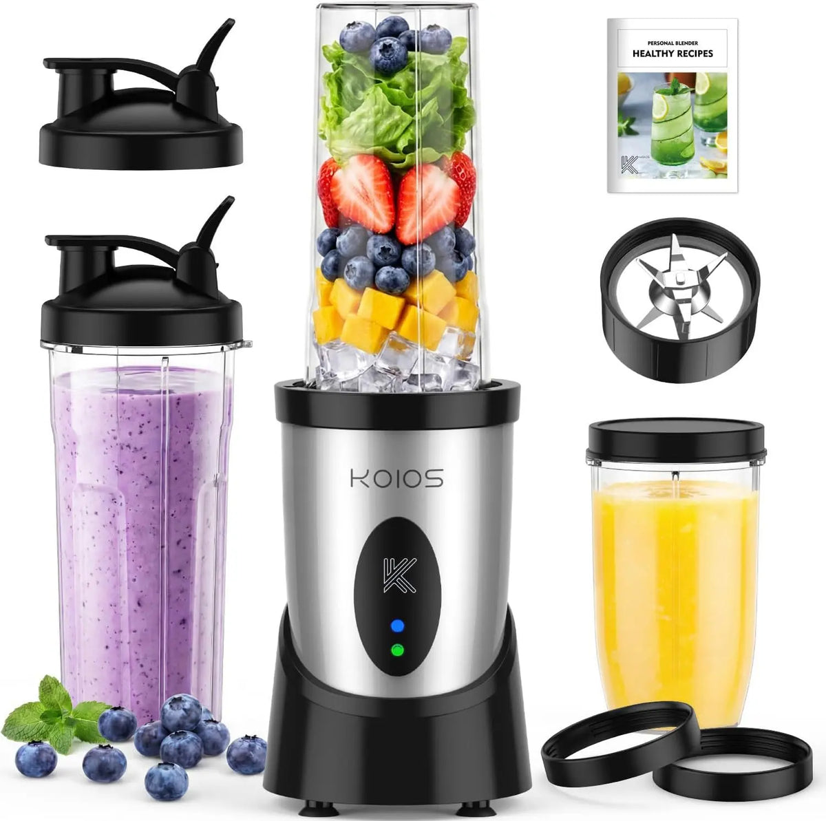 KOIOS Smoothie Blender Kitchen - 900W Personal Blenders with 3 To-Go Cups