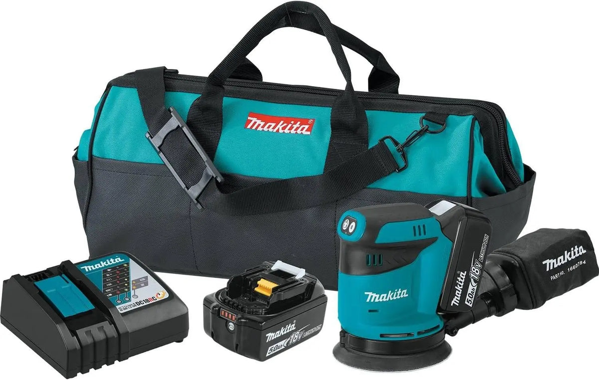 Makita XOB01T 18V LXT Lithium-Ion Cordless 5 Inch Random Orbit Sander Kit - 5.0Ah, Renewed