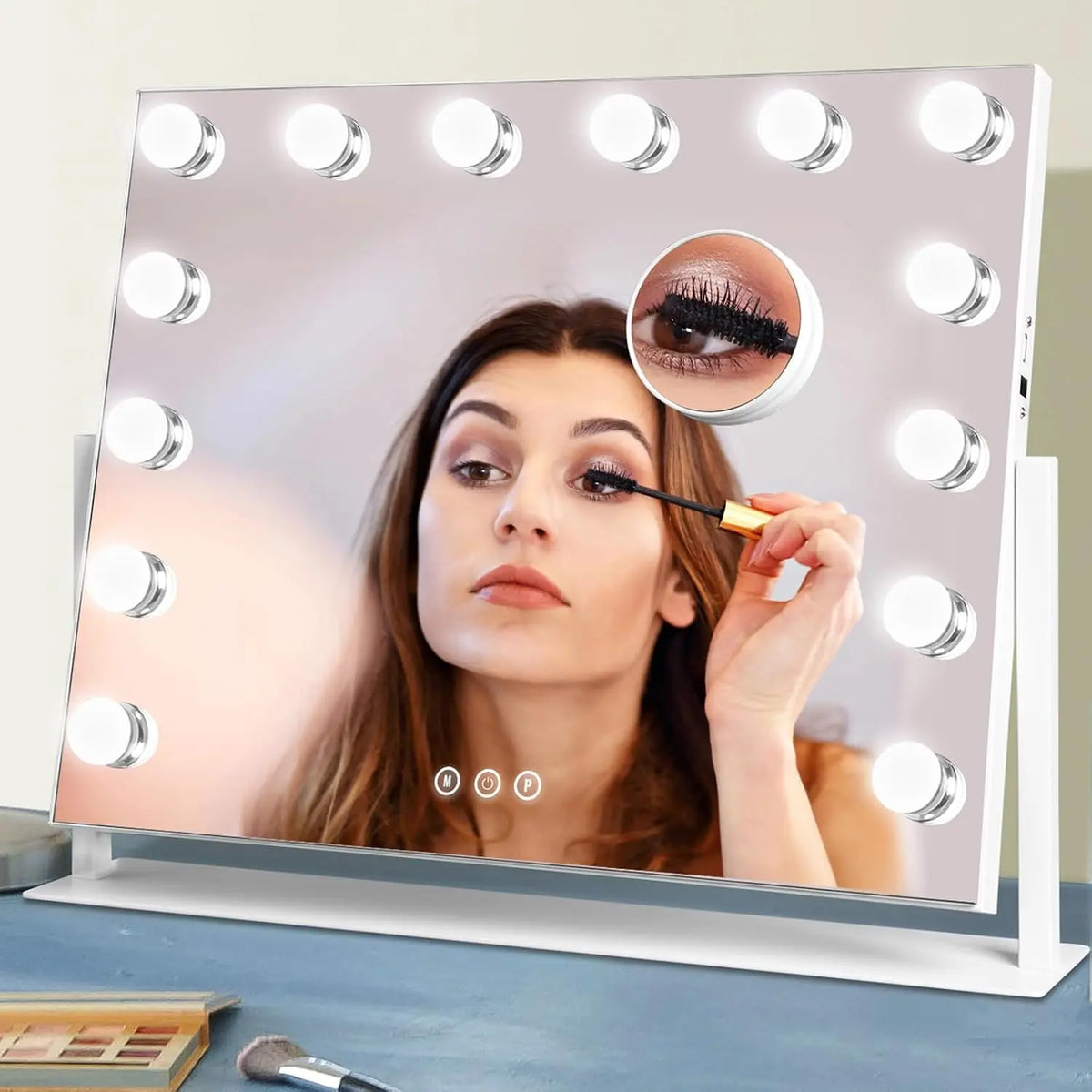 Large Vanity Mirror with Lights - Hollywood Lighted Makeup Mirror, 3 Color Temperatures, Stepless Dimming and 10X Magnifying Mirror, 360°Rotation