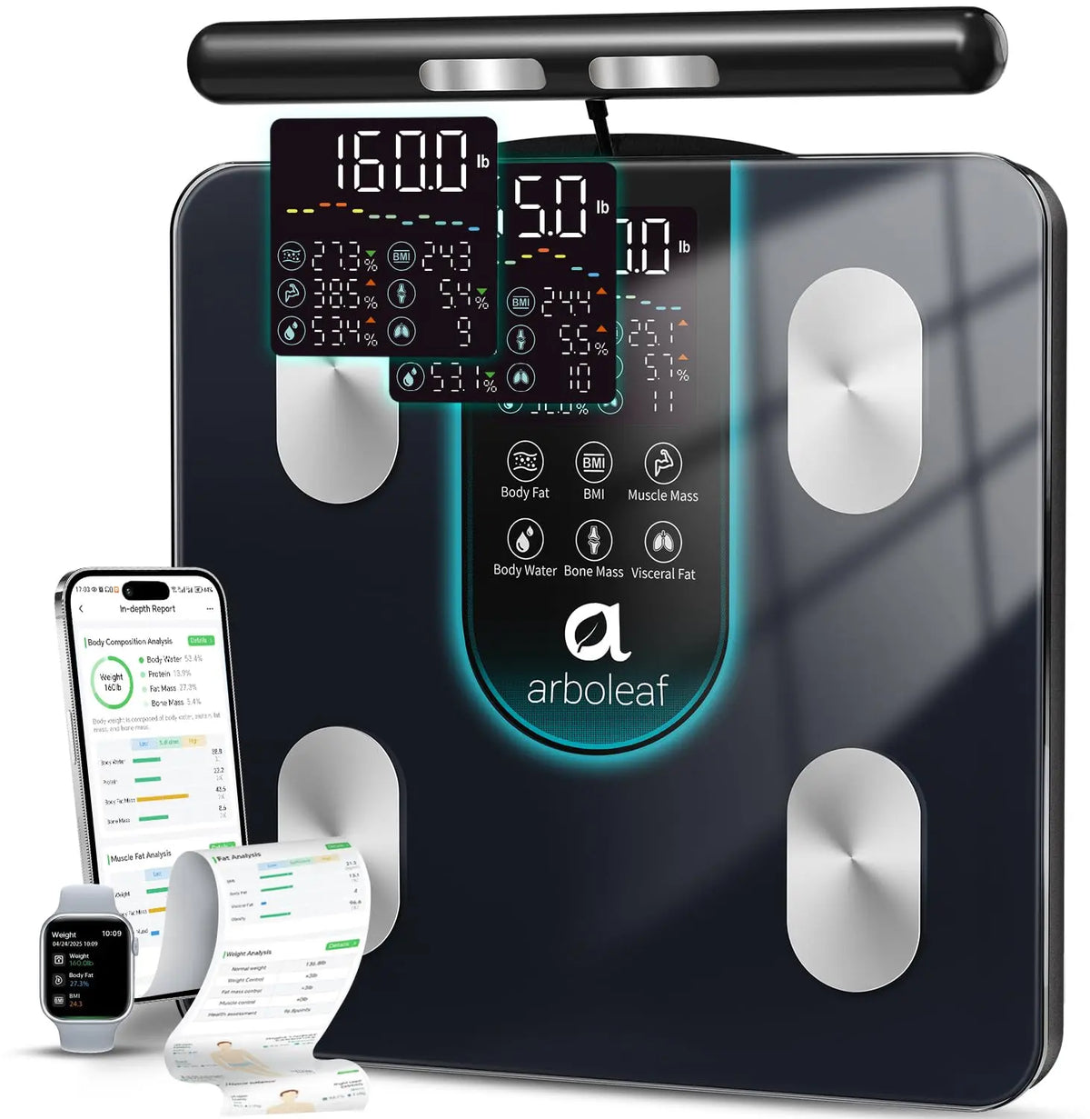 arboleaf Smart Scale for Body Weight - Dual-Frequency 8-Electrode BIA