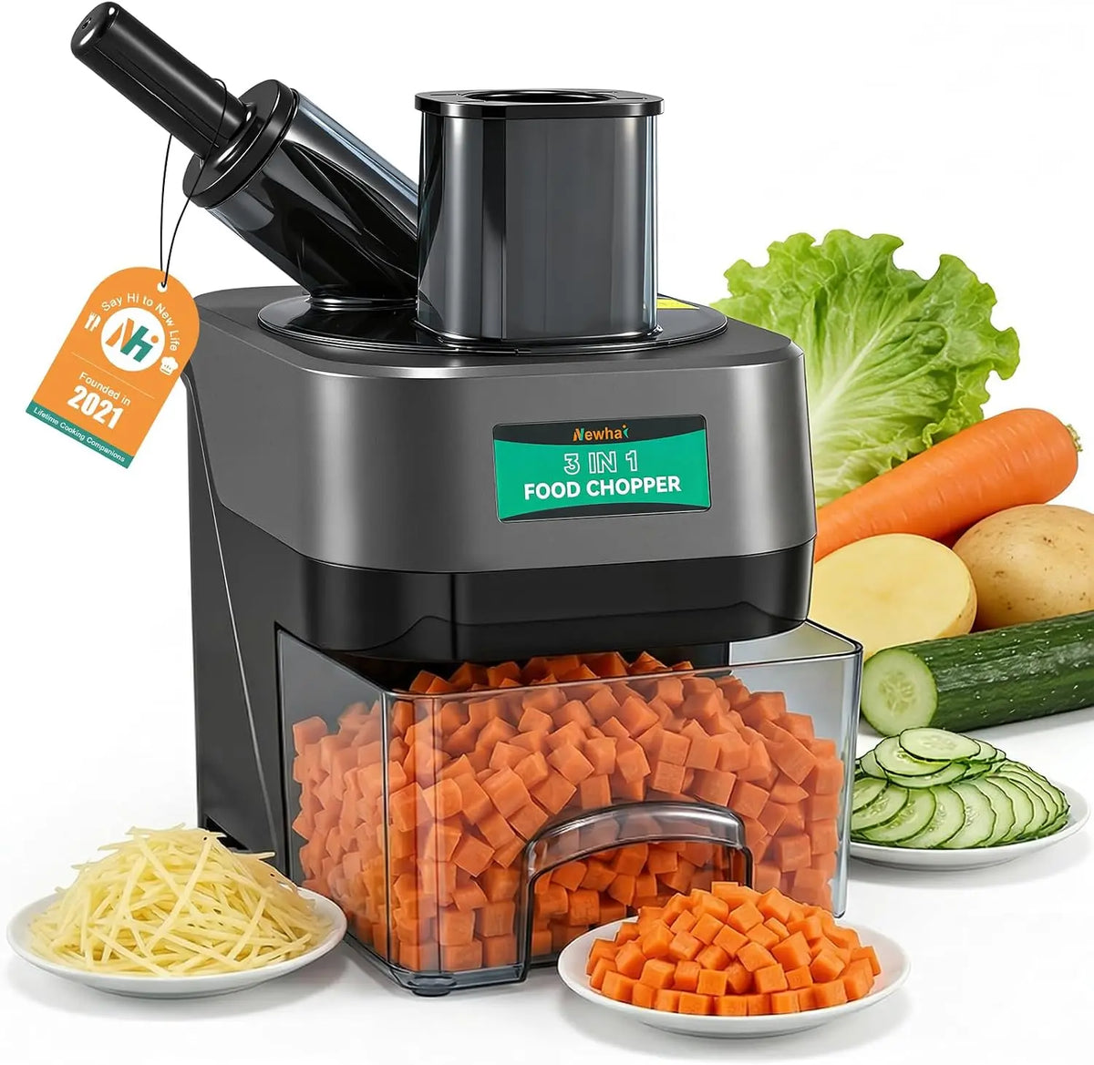 Newhai 3 in 1 Electric Vegetable Chopper - Commercial Dicer Slicer Shredder