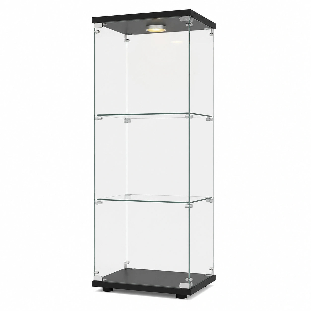 Credenza moderna in vetro nero con LED, 3 ripiani, antipolvere