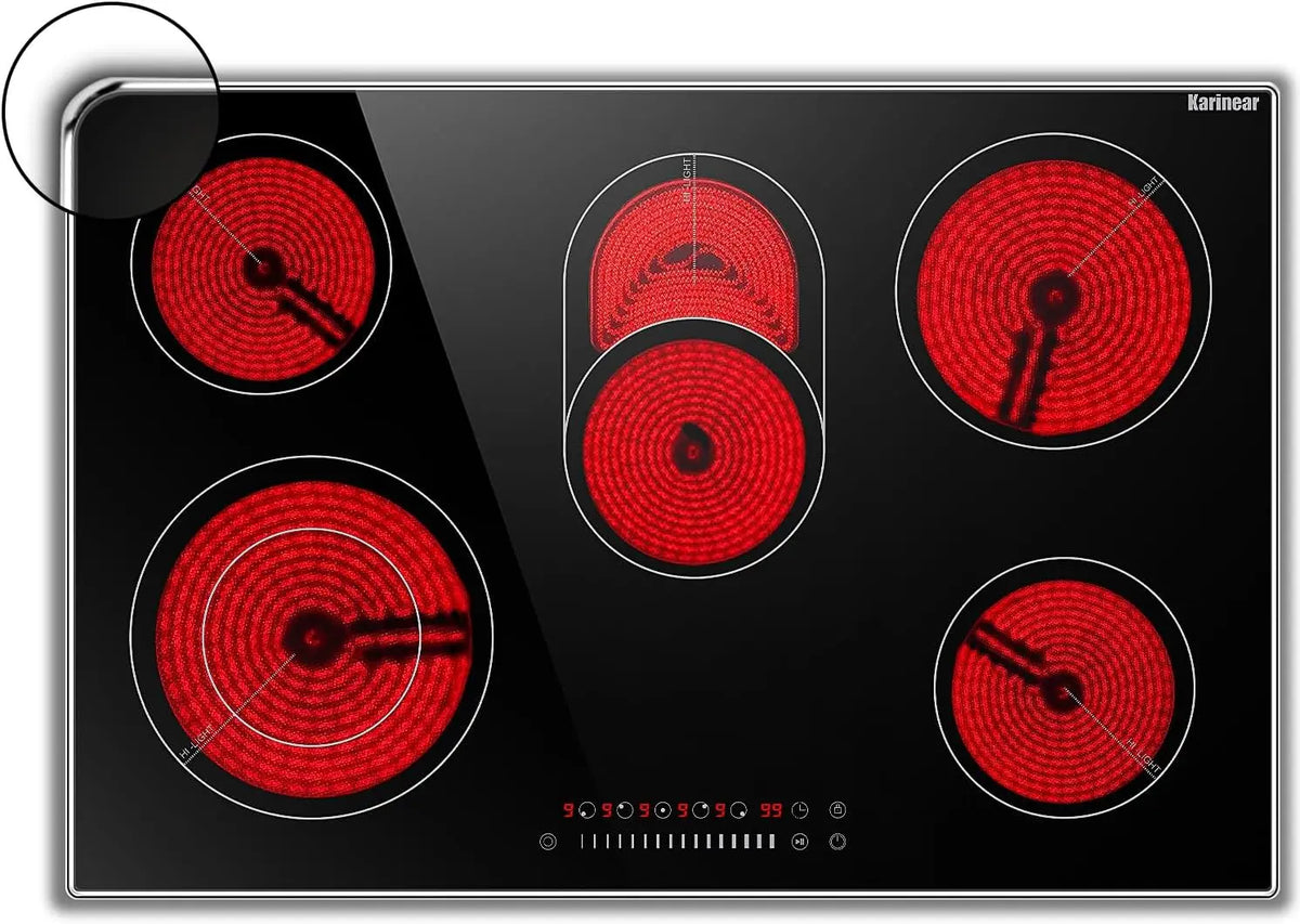 Karinear Electric Cooktop 30 Inch - 5 Burner Stovetop, 240V Hardwire Install