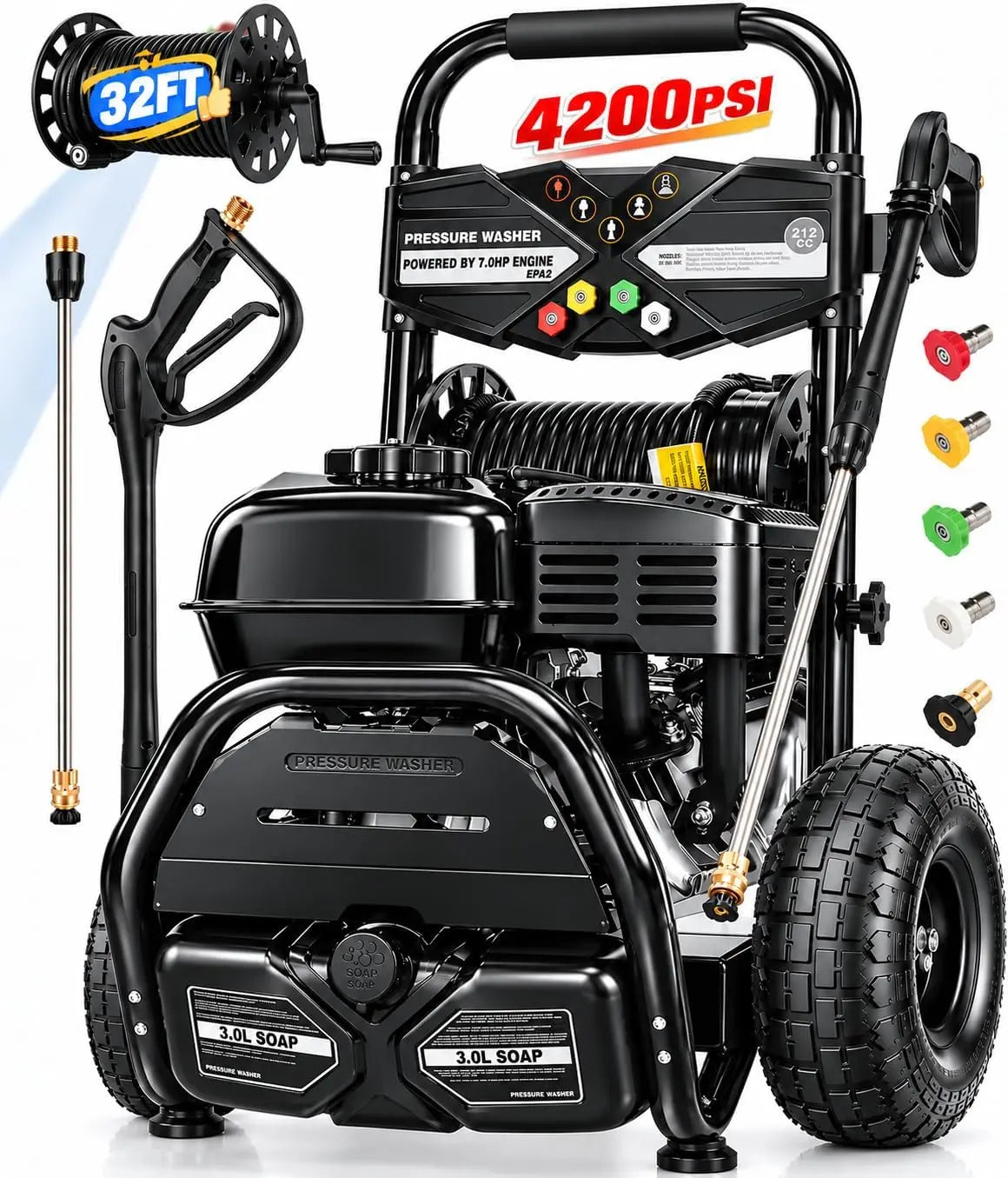 4200PSI Gas Pressure Washer 4.0GPM Gas Power Washer 212CC Gas Powered Washing Machine Commercial High Pressure Washer - EPA/CARB/ETL, Dark Black