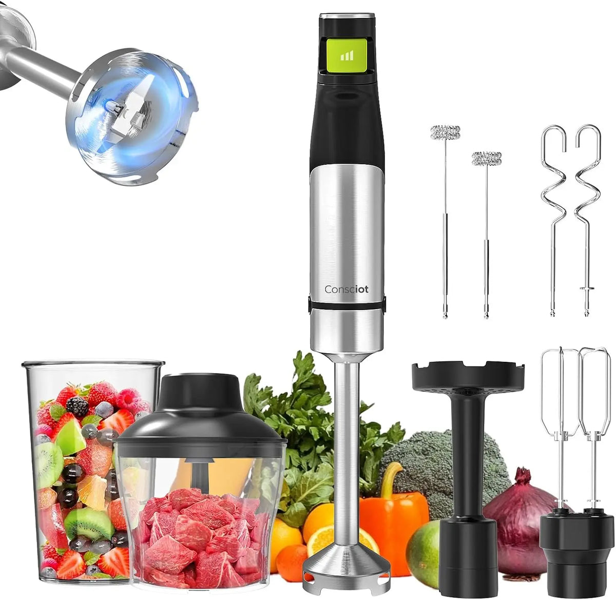 Consciot 7-in-1 Immersion Blender Handheld Max 1100W - Trigger Speed Control