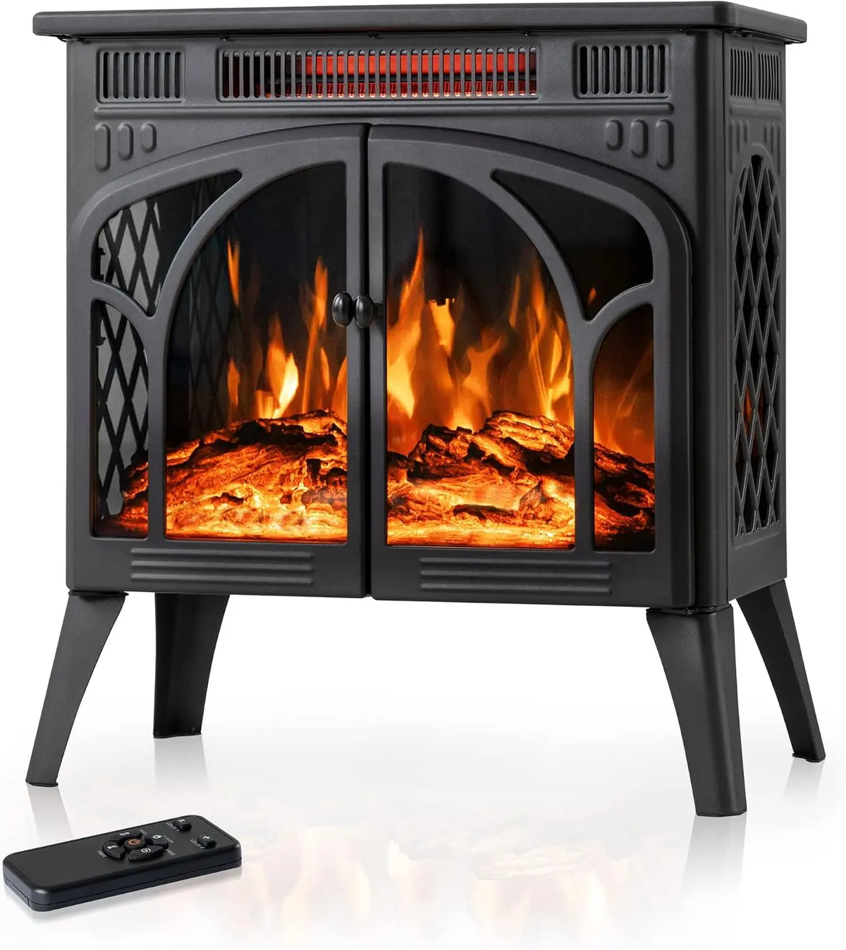Electric Fireplace Heater with 3D Flame - 1500W & Flame-Only Mode, Black