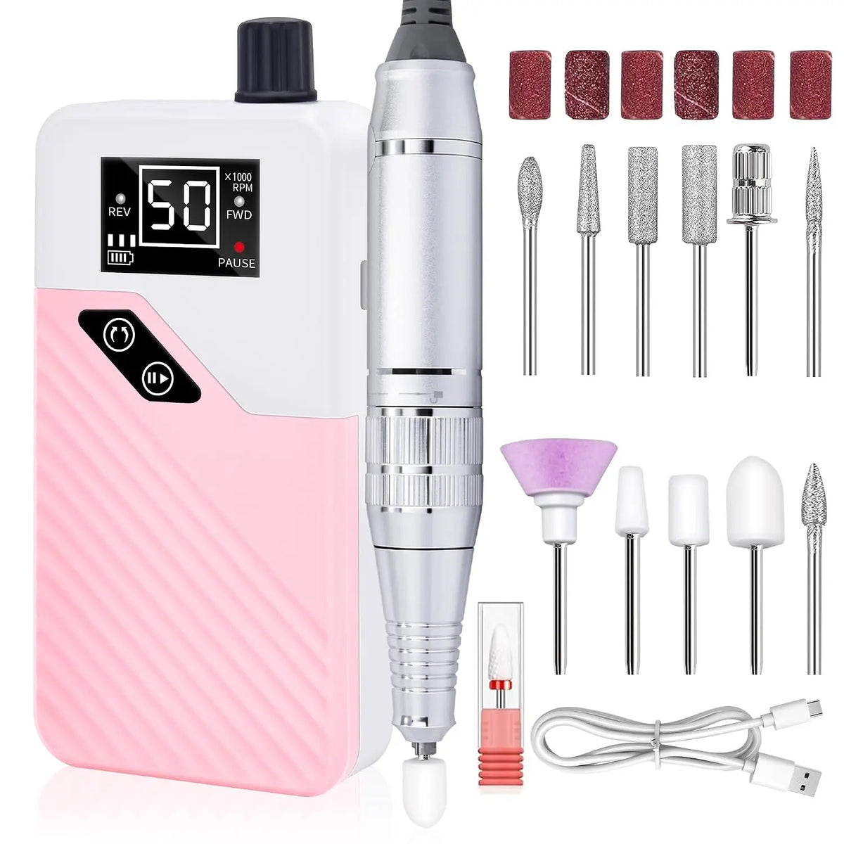 Electric Nail Drill Professional 50000RPM - Portable Nail File Drill Rechargeable with Bits Kit for Acrylic Gel Nails Polishing Removing