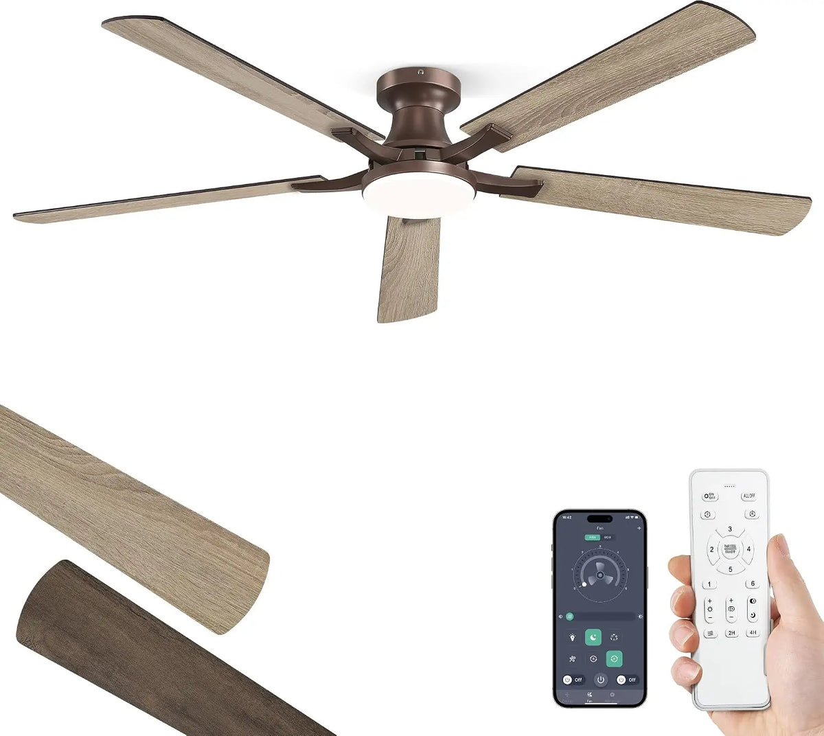 ZMISHIBO 60 Inch Ceiling Fans with Lights - Remote&App Control, Flush Mount