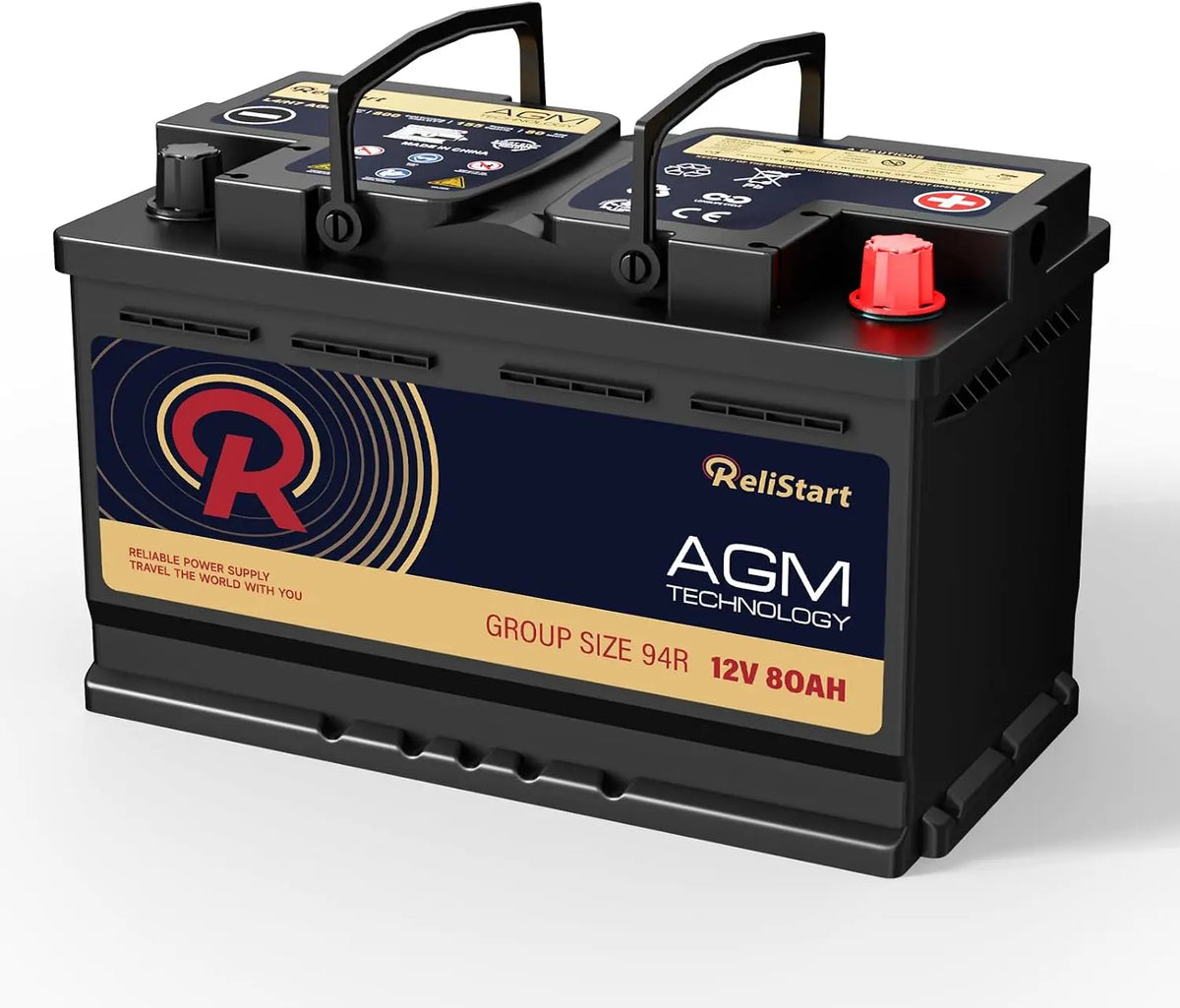 AGM Battery BCI Group 94R Car Battery-12V 80AH H7 Size 94R Automotive Battery - 12V Start-Stop AGM Car Batteries, Deep Cycle, 800CCA, 155RC