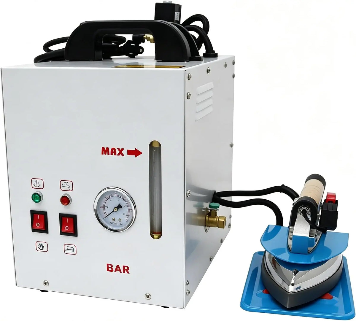 110V - 1600W Industrial Steam Ironing Station - 4L Boiler, 900W Iron Head, Professional for Clothing Stores, Laundries & Factories