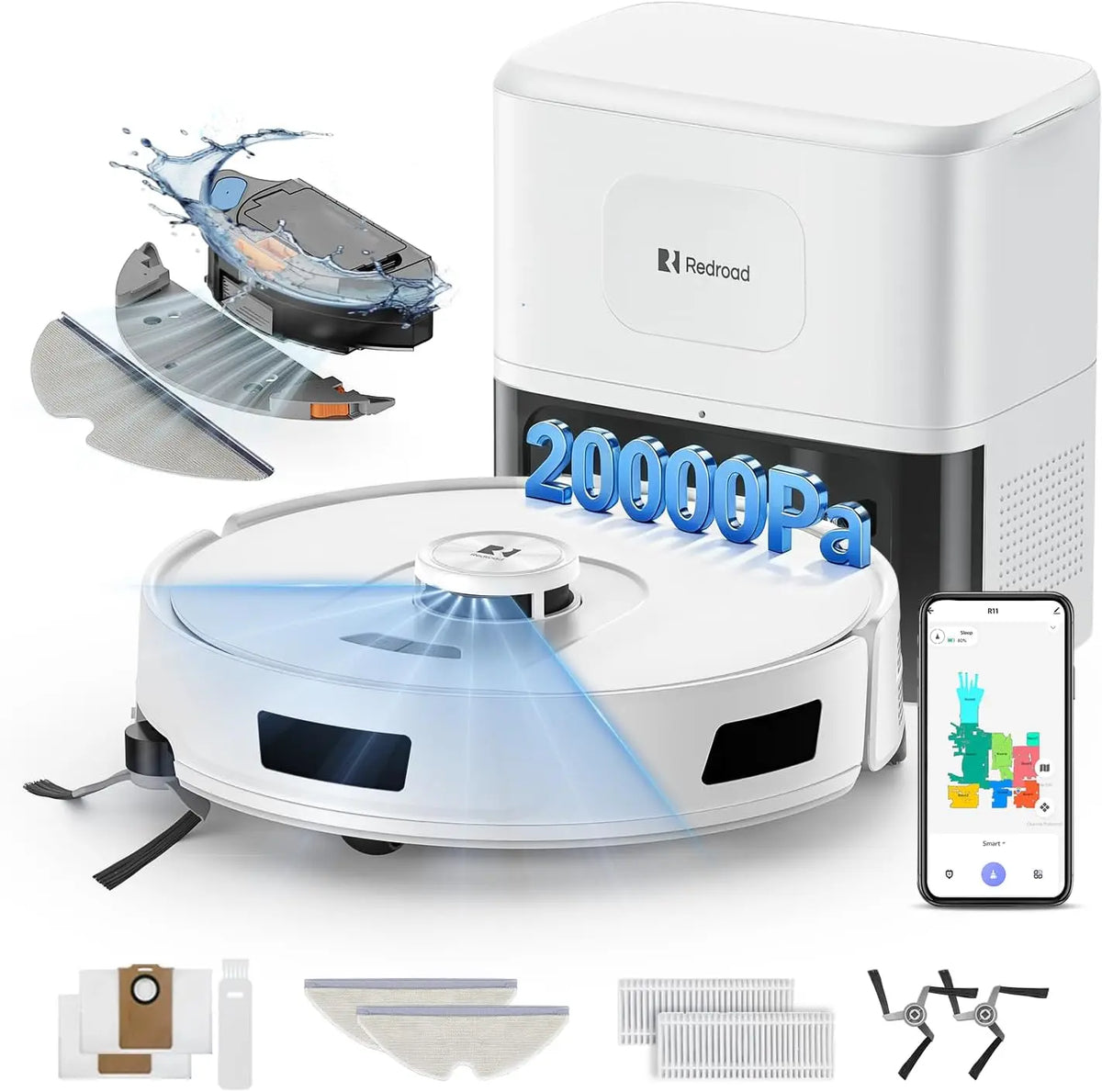R11 Robot Vacuum and Mop - 20000Pa Suction, 120-Day Self-Emptying, LiDAR Navigation, Dual-Band Wi-Fi, White