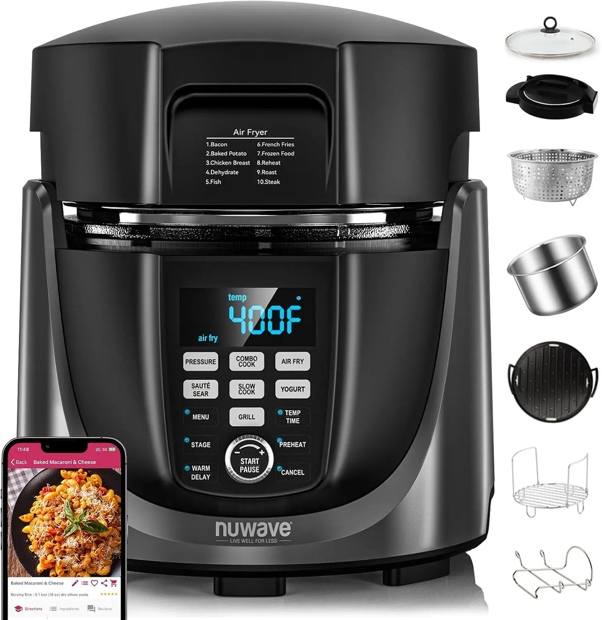 Nuwave Duet Air Fryer - Electric Pressure Cooker & Grill Combo, 450-in-1