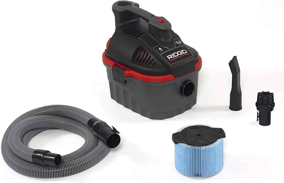 RIDGID 50313 Model 4000RV 4-Gallon Portable Wet and Dry Compact Vacuum Cleaner with 5.0 Peak-HP Motor - 4 gallon, Red