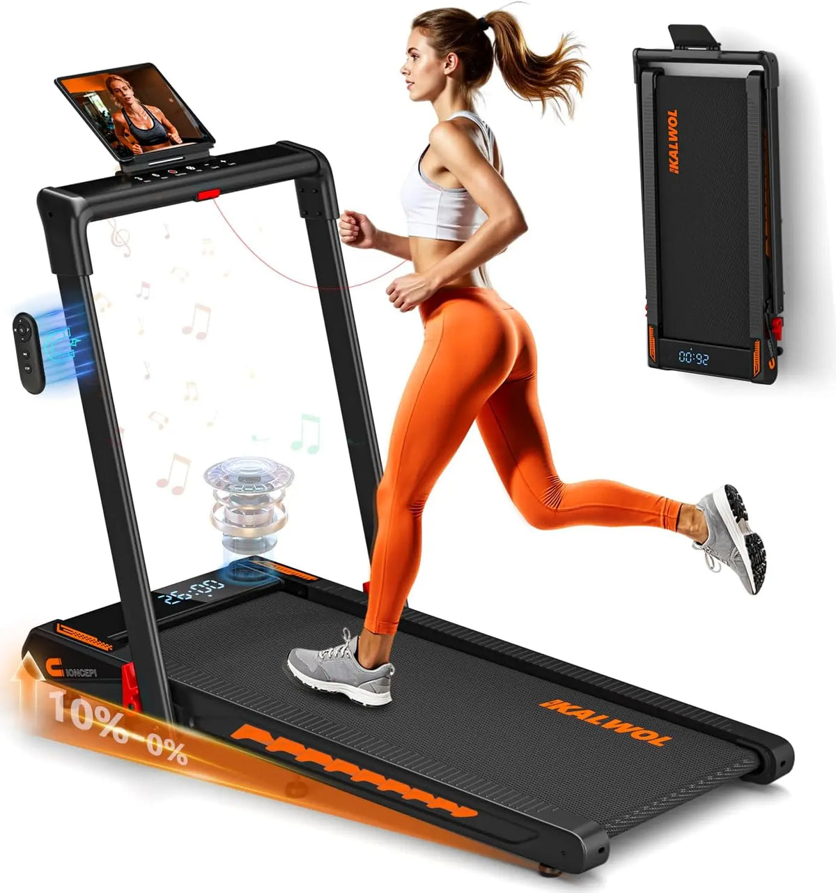 Treadmill with Speaker - 6-in-1 7.5MPH Foldable Treadmill for Home with App Compatible, Walking Pad with 10% Incline, LED Display, 12 HIIT Programs